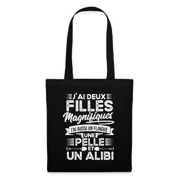 Papa Deux Filles Magnifiques Cadeau Fête Des Pères - Sac en tissu - noir - Devant