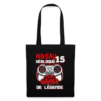 Cadeau Anniversaire 15 ans Garçon Humour Gamer - Sac en tissu - noir - Devant