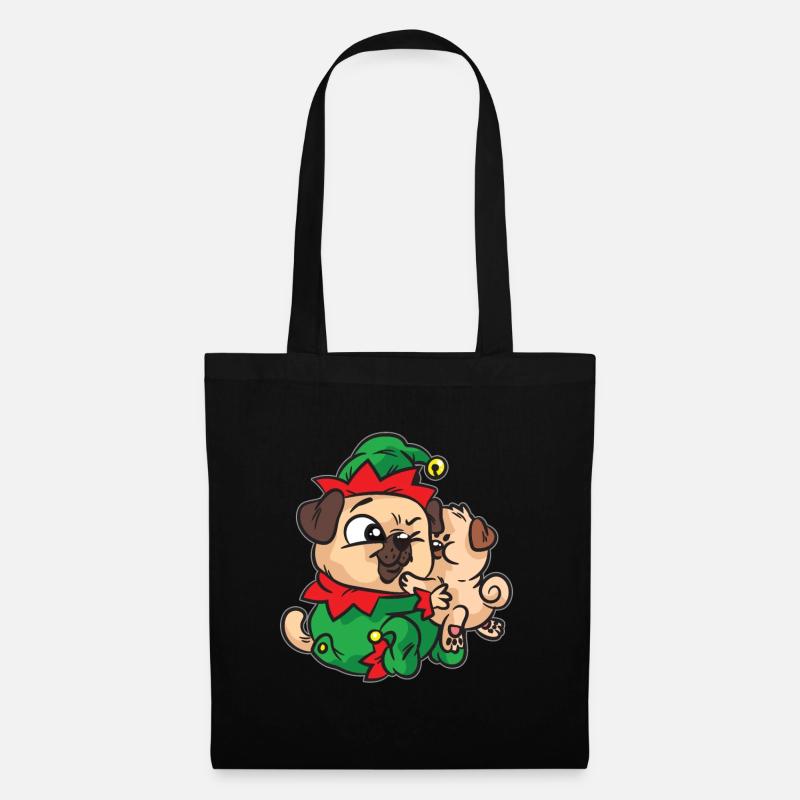 Elf Mops kuscheln Weihnachtskleid - Stoffbeutel - Schwarz