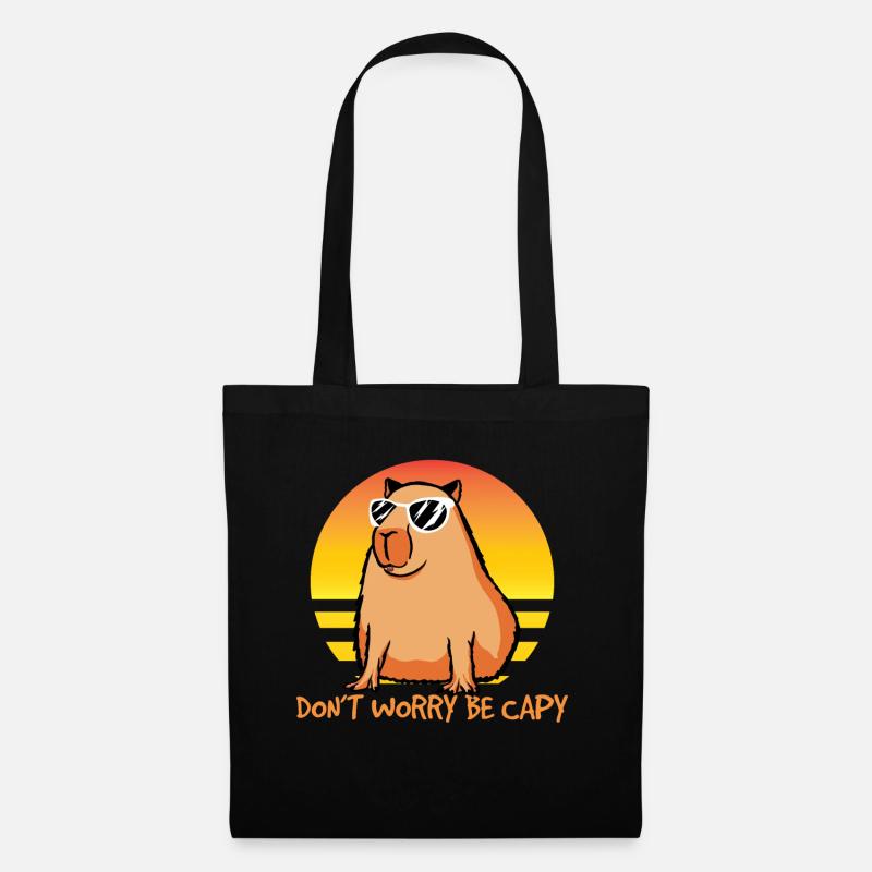 Mach dir keine Sorgen, sei cajy Retro Sunset Capyb - Stoffbeutel - Schwarz