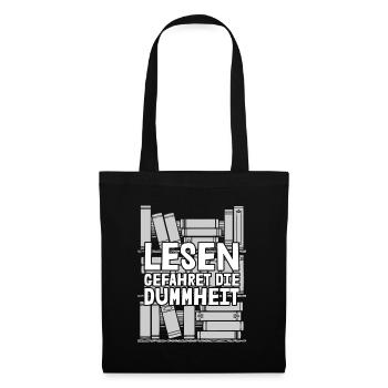 Bücherwurm Leseratte Buch Lesen - Stoffbeutel - Schwarz - Vorne