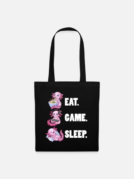 Eat Game Sleep - Cute Axolotl tolle Geschenkidee - Stoffbeutel - Schwarz