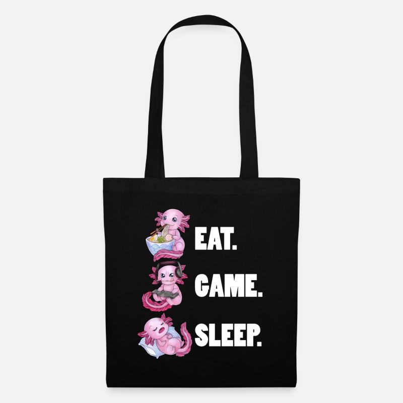Eat Game Sleep - Cute Axolotl tolle Geschenkidee - Stoffbeutel - Schwarz