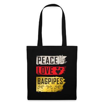 Peace Love Bagpipes Music Instrument - Stoffbeutel - Schwarz - Vorne