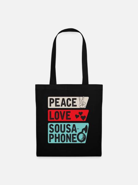 Peace Love Sousaphone Tuba Sousaphone - Stoffbeutel - Schwarz