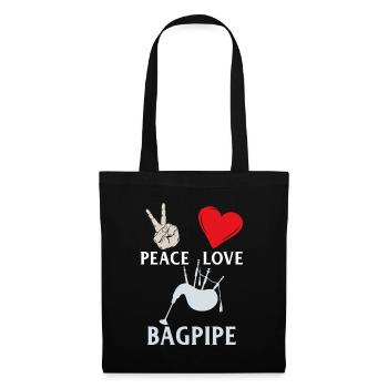 Peace Love Bagpipe Music Instrument - Stoffbeutel - Schwarz - Vorne