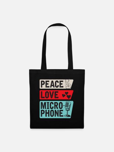 Peace Love Microphone Music Instrument - Stoffbeutel - Schwarz