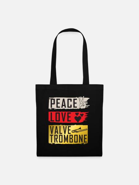 Peace Love Valve Trombone Instrument - Stoffbeutel - Schwarz
