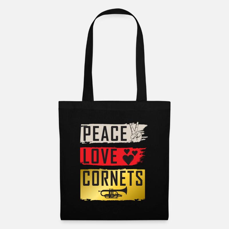 Peace Love Cornets Musical Instruments - Stoffbeutel - Schwarz