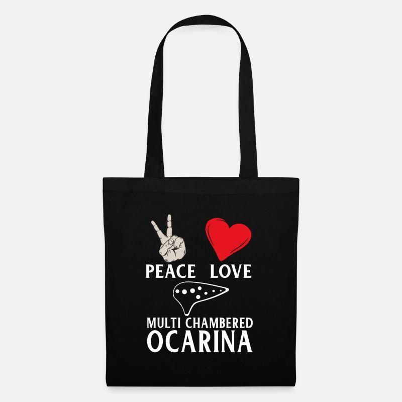 Peace Love Multi Chambered Ocarina Music - Stoffbeutel - Schwarz
