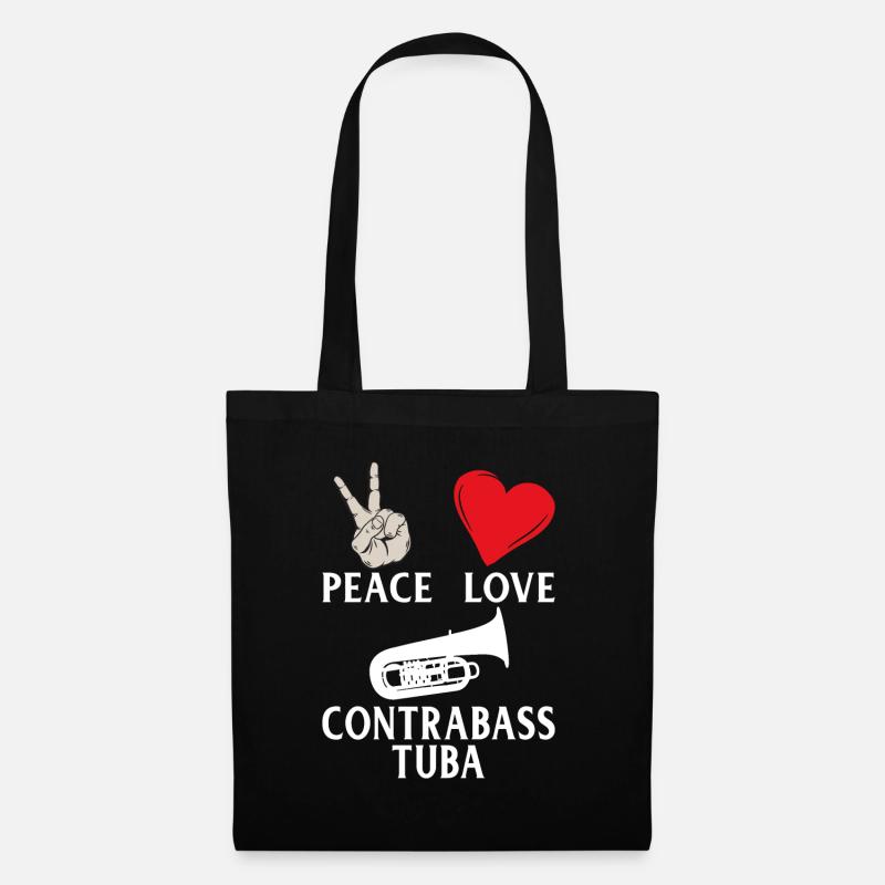 Peace Love Contrabass Tuba Instrument - Stoffbeutel - Schwarz