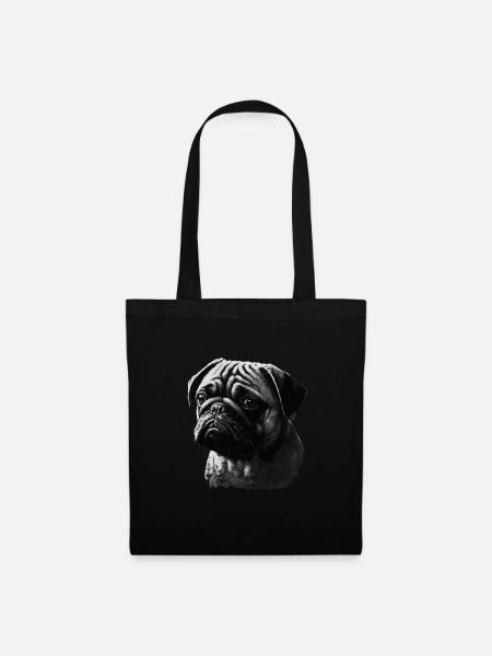 Mops-schablonen-design Weiß Und Schwarz - Stoffbeutel - Schwarz