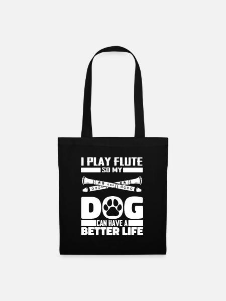 Flötist Flöte Hund - Stoffbeutel - Schwarz