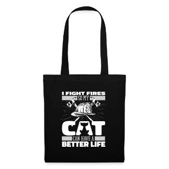 Feuerwehrmann Katze - Stoffbeutel - Schwarz - Vorne