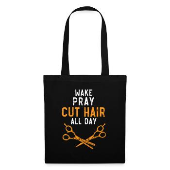 Wake Pray Cut Hair All Day Haarschneider Barbier - Stoffbeutel - Schwarz - Vorne