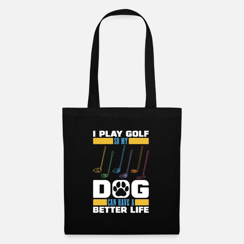 Golf Golfer Golfen Hund - Stoffbeutel - Schwarz
