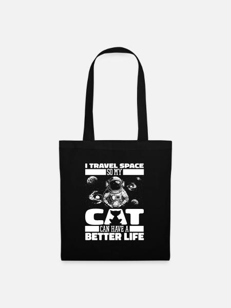 Astronaut Raumfahrer Kosmonaut Katze - Stoffbeutel - Schwarz