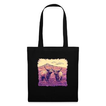Rustic Scottish Highland cow landscape and - Tote Bag - black - Front