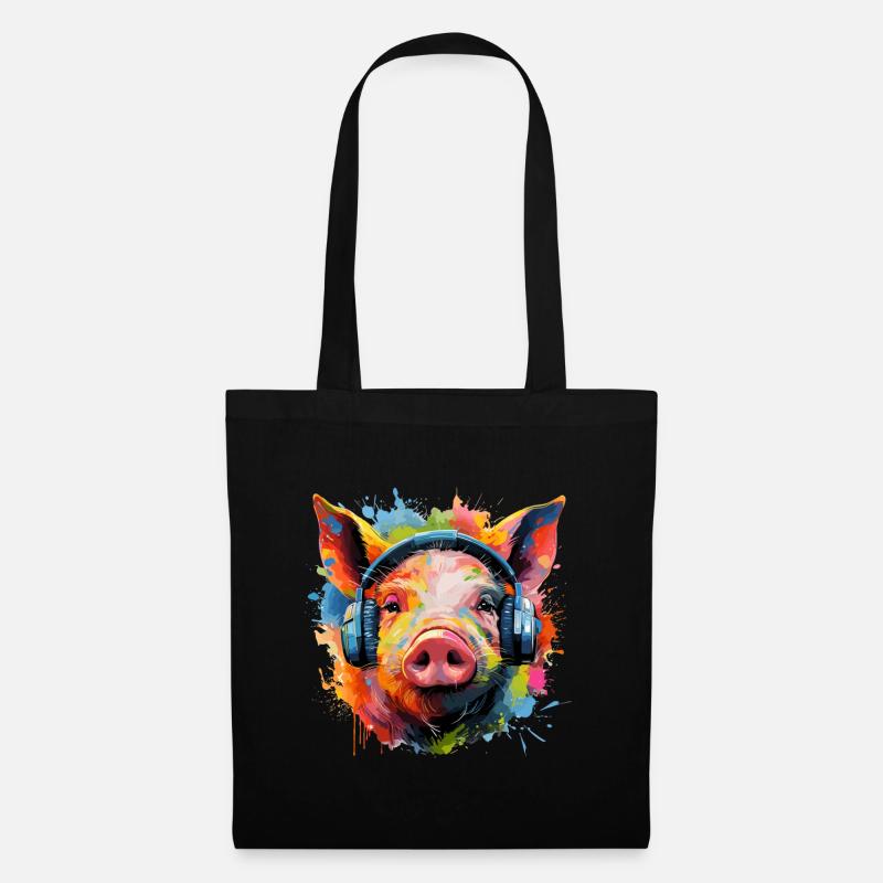Schwein Kopfhörer - Stoffbeutel - Schwarz