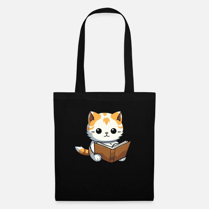 Buch Leseratte Bücherwurm Katze - Stoffbeutel - Schwarz