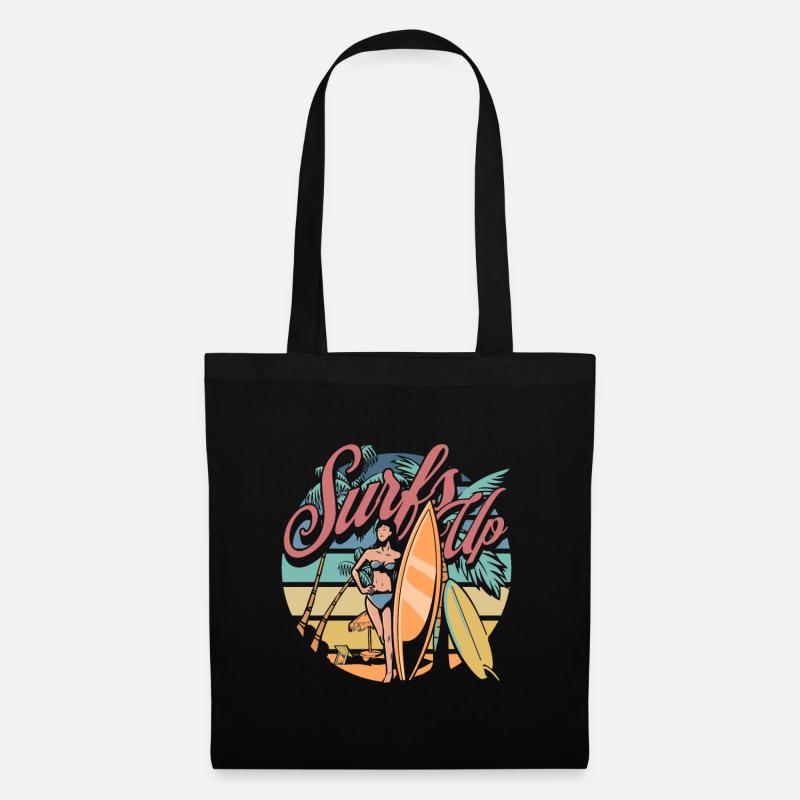 Surfer Surfen Cool Retro Surfer Vintage Surf - Stoffbeutel - Schwarz