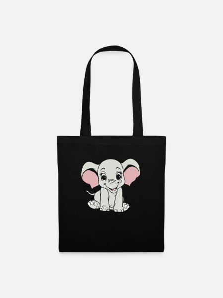 Elefant Lächelnd - Stoffbeutel - Schwarz