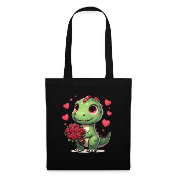 Rosenstrauß T-Rex Romantischer Dino Valentinstag - Stoffbeutel - Schwarz - Vorne