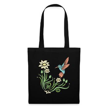 Kolibri Blumen Blumenvogel - Stoffbeutel - Schwarz - Vorne