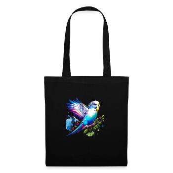 Sweet Budgie Aquarelle – Friedliches Vogelporträt - Stoffbeutel - Schwarz - Vorne