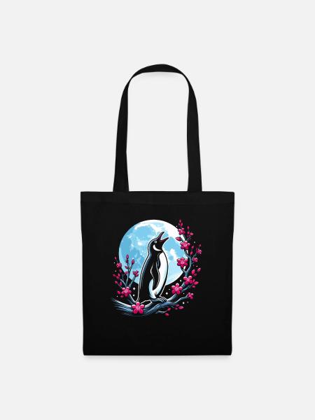 Pinguin Japan Cherry Blossom Moon - Stoffbeutel - Schwarz
