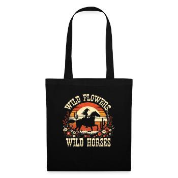 Fleurs sauvages Chevaux sauvages Fleurs sauvages pour femmes - Sac en tissu - noir - Devant