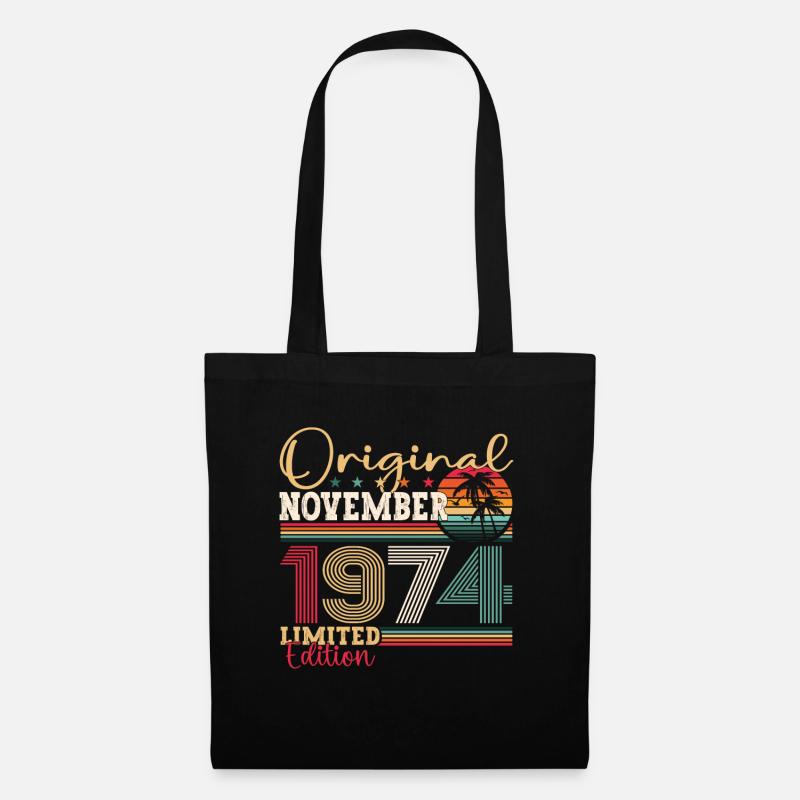 Original November 1974 48. Geburtstag Geschenk - Stoffbeutel - Schwarz