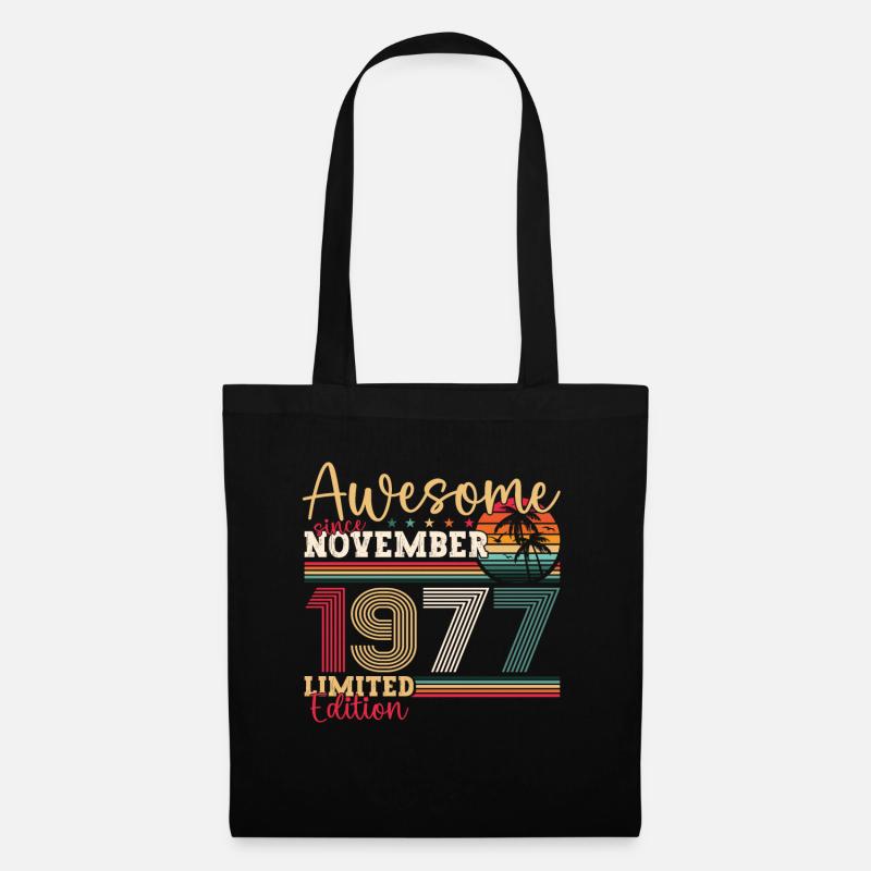 Original November 1977 45. Geburtstag Geschenk - Stoffbeutel - Schwarz
