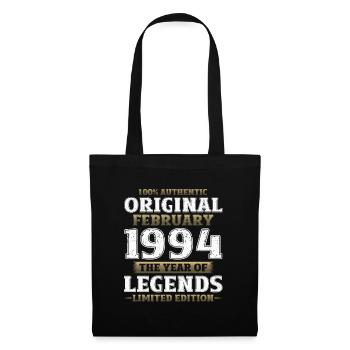 30. Geburtstag Original Februar Jahrgang 1994 - Stoffbeutel - Schwarz - Vorne