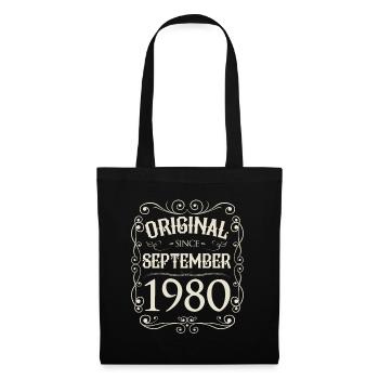 Vintage - Original since September 1980 Geburtstag - Stoffbeutel - Schwarz - Vorne