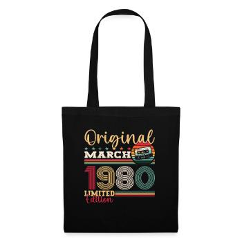 44th Birthday Husband March 1980 Mixtape Cassette - Tote Bag - black - Front