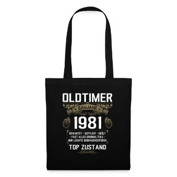 44. Geburtstag Oldtimer Jahrgang 1981 - Stoffbeutel - Schwarz - Vorne
