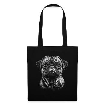 Mops Portrait Hunde Hund - Stoffbeutel - Schwarz - Vorne