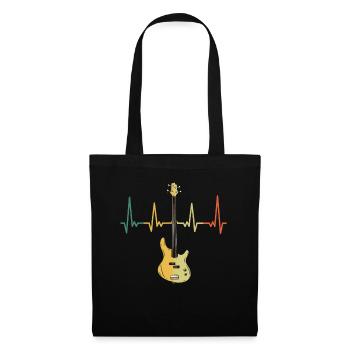Battement de coeur de guitare basse - cadeau pour bassiste - Sac en tissu - noir - Devant