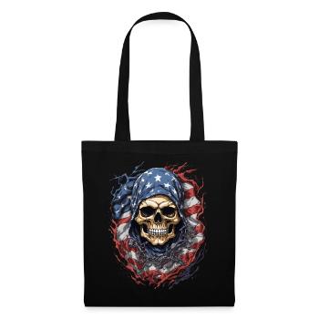 USA Totenkopf Flagge: Schädel Amerika - Stoffbeutel - Schwarz - Vorne