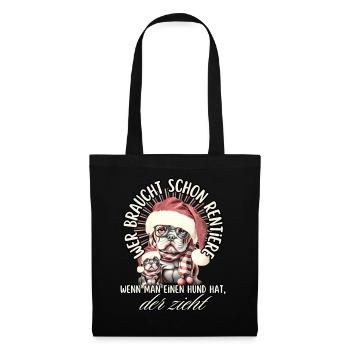 drôle Père Noël Bulldog chiens de Noël - Sac en tissu - noir - Devant