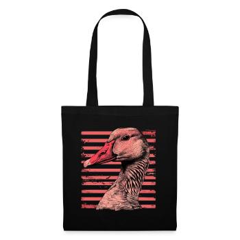 Gans mit vintage pinken Streifen - Stoffbeutel - Schwarz - Vorne