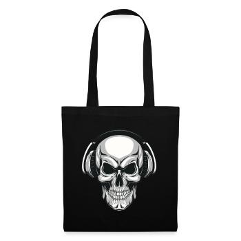 Crâne avec des écouteurs - Sac en tissu - noir - Devant
