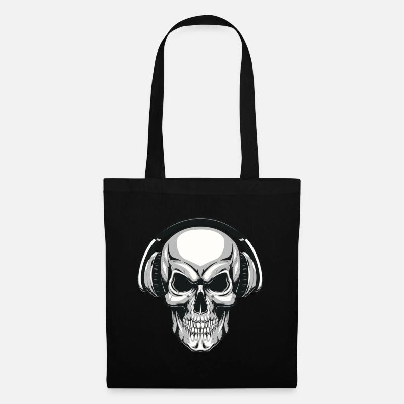 Totenkopf mit Kopfhörer - Stoffbeutel - Schwarz