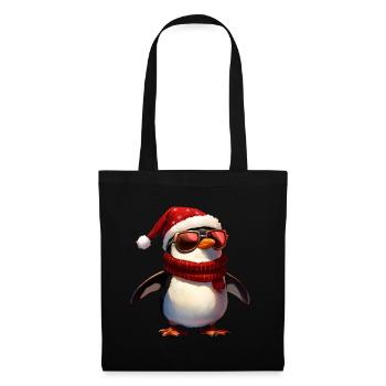 Pinguine Weihnachten / Weihnachtsmann Pinguin - Stoffbeutel - Schwarz - Vorne