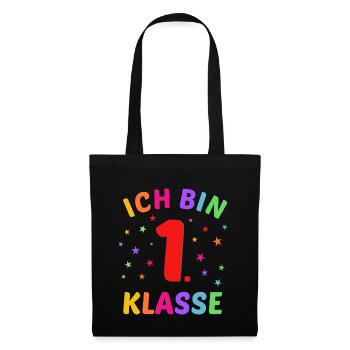 Ich bin 1. Klasse - bunte Sterne - Stoffbeutel - Schwarz - Vorne