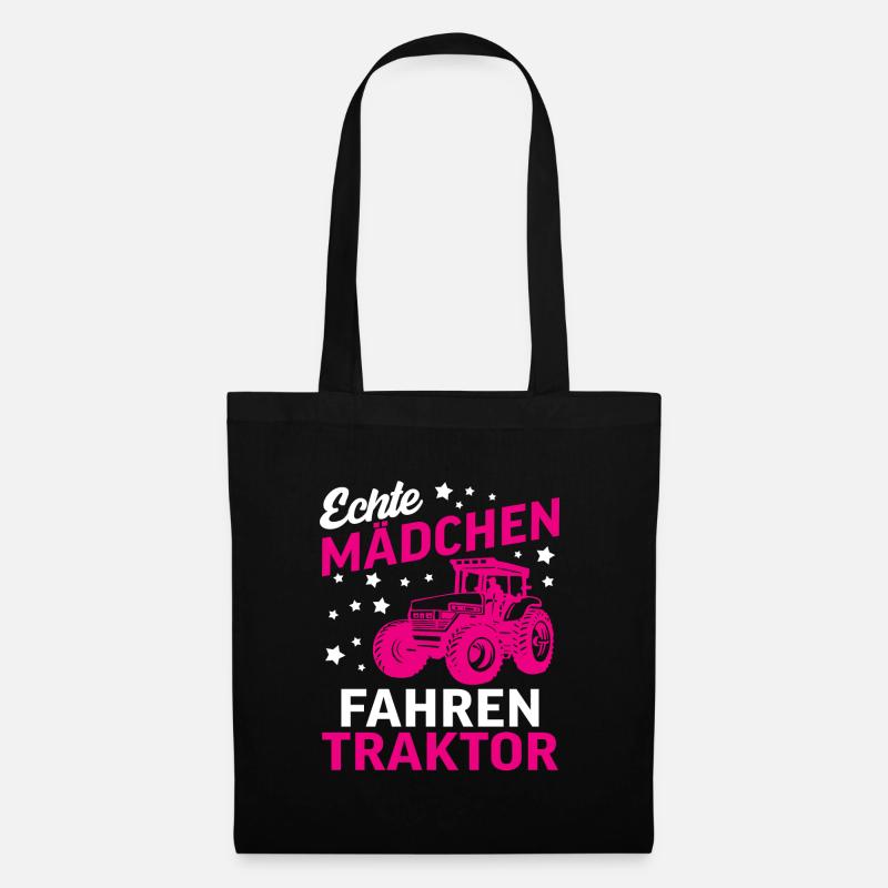 Echte Mädchen Fahren Traktor - Stoffbeutel - Schwarz