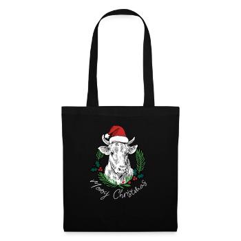 Kuh-Moooy-Weihnachtsbauernhof-Scheunen-Rinderland - Stoffbeutel - Schwarz - Vorne