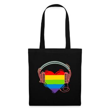 Regenbogenherz mit Kopfhörer cool Street Art - Stoffbeutel - Schwarz - Vorne