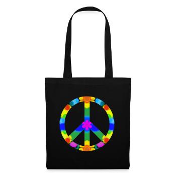Friedens Zeichen bunt, Flowerpower - Stoffbeutel - Schwarz - Vorne